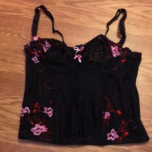 Black, red and pink lace bustier 36c